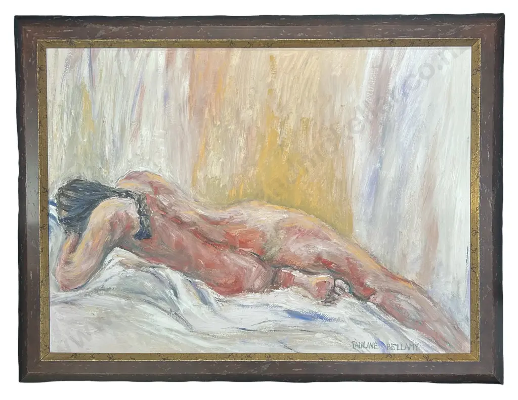 Pauline Bellamy - Reclining Nude, oil on board, 545x755mm Image 1++