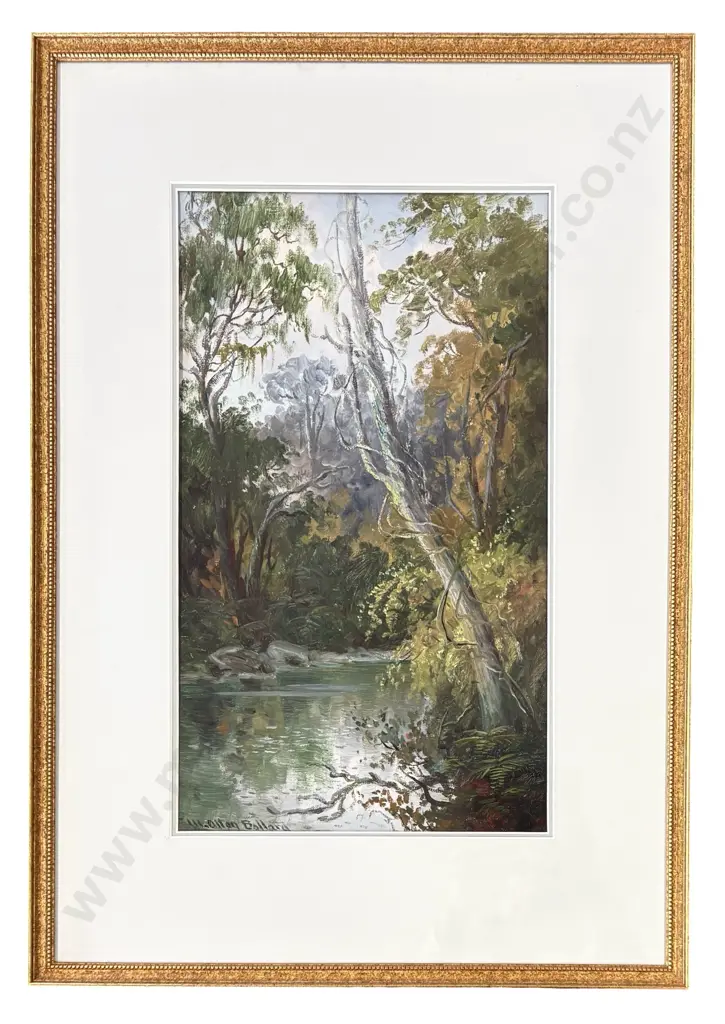 William Allen Bollard - Bush & Stream, oil on board, 460x270mm Image 1++