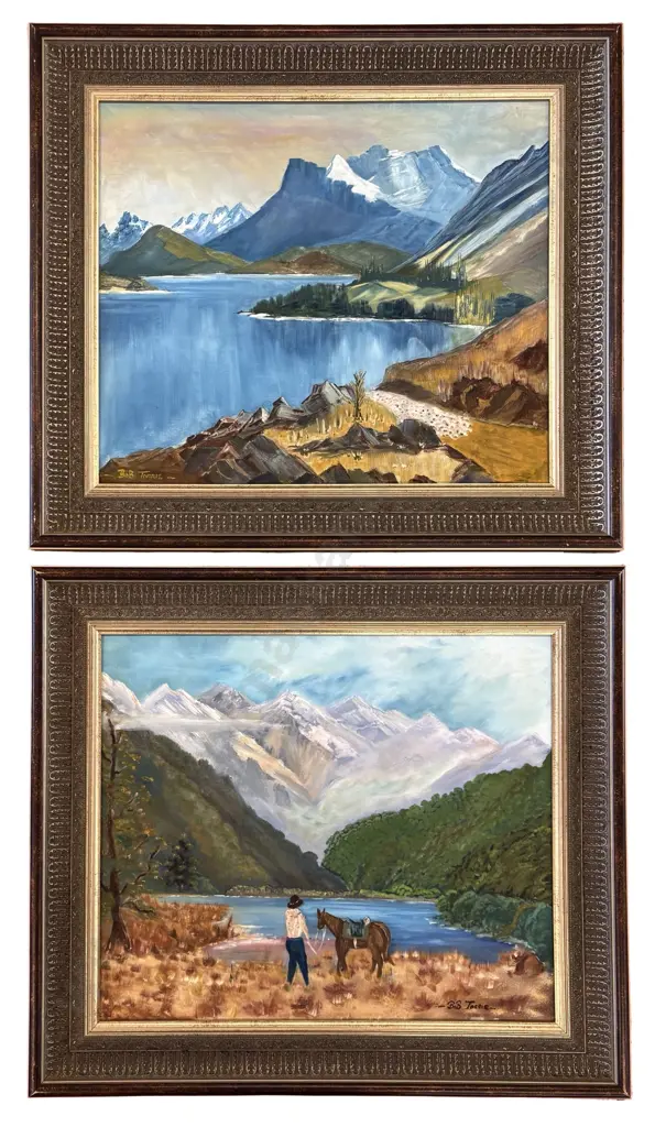 Bob Torrie (2) - Admiring the View, Mt Earnslaw, Glenorchy, Lake Wakatipu, oil on board, 460x540mm ea Image 1++