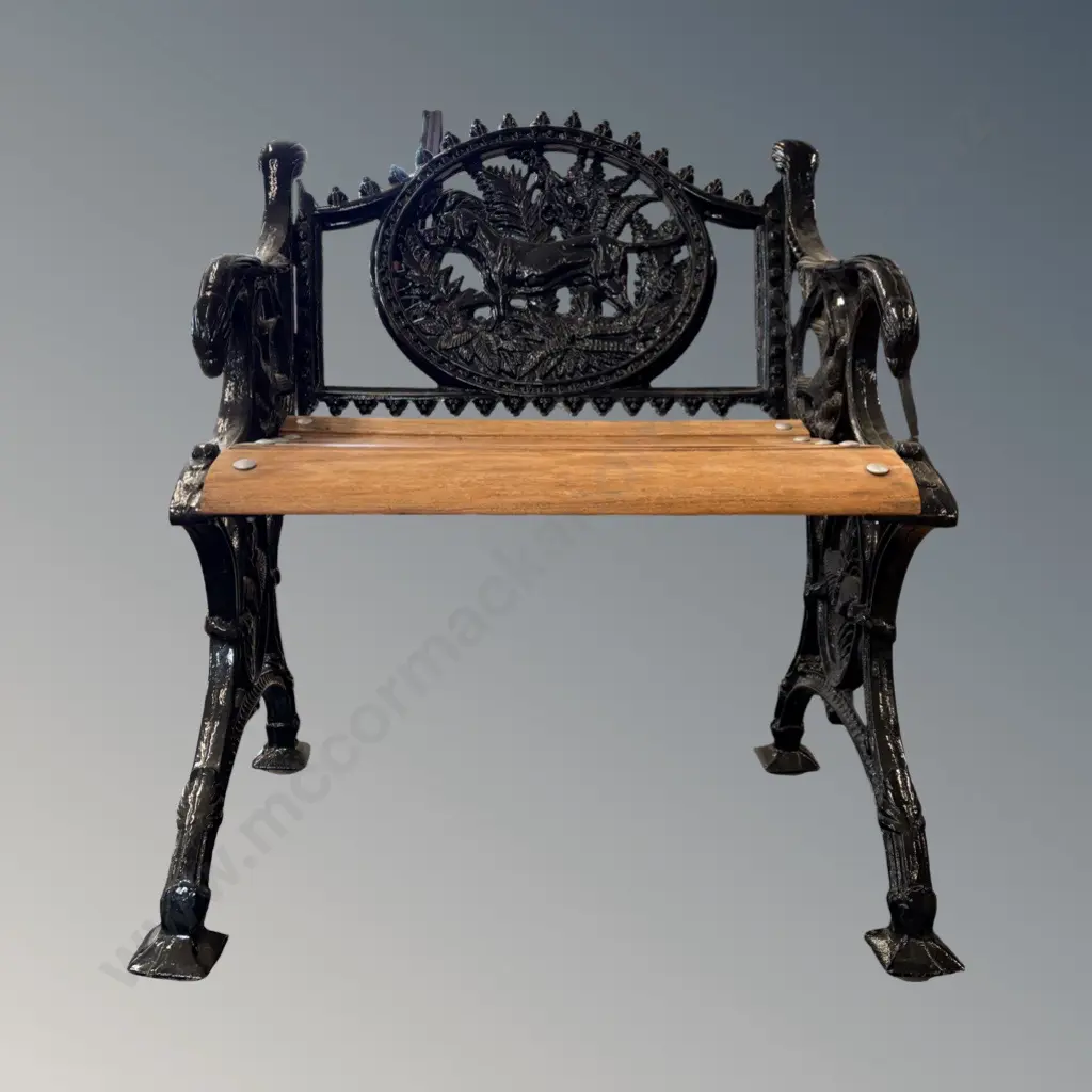 Cast Iron Slatted Bench Seat with Dog Motif H80xW67xD54cm Image 1++