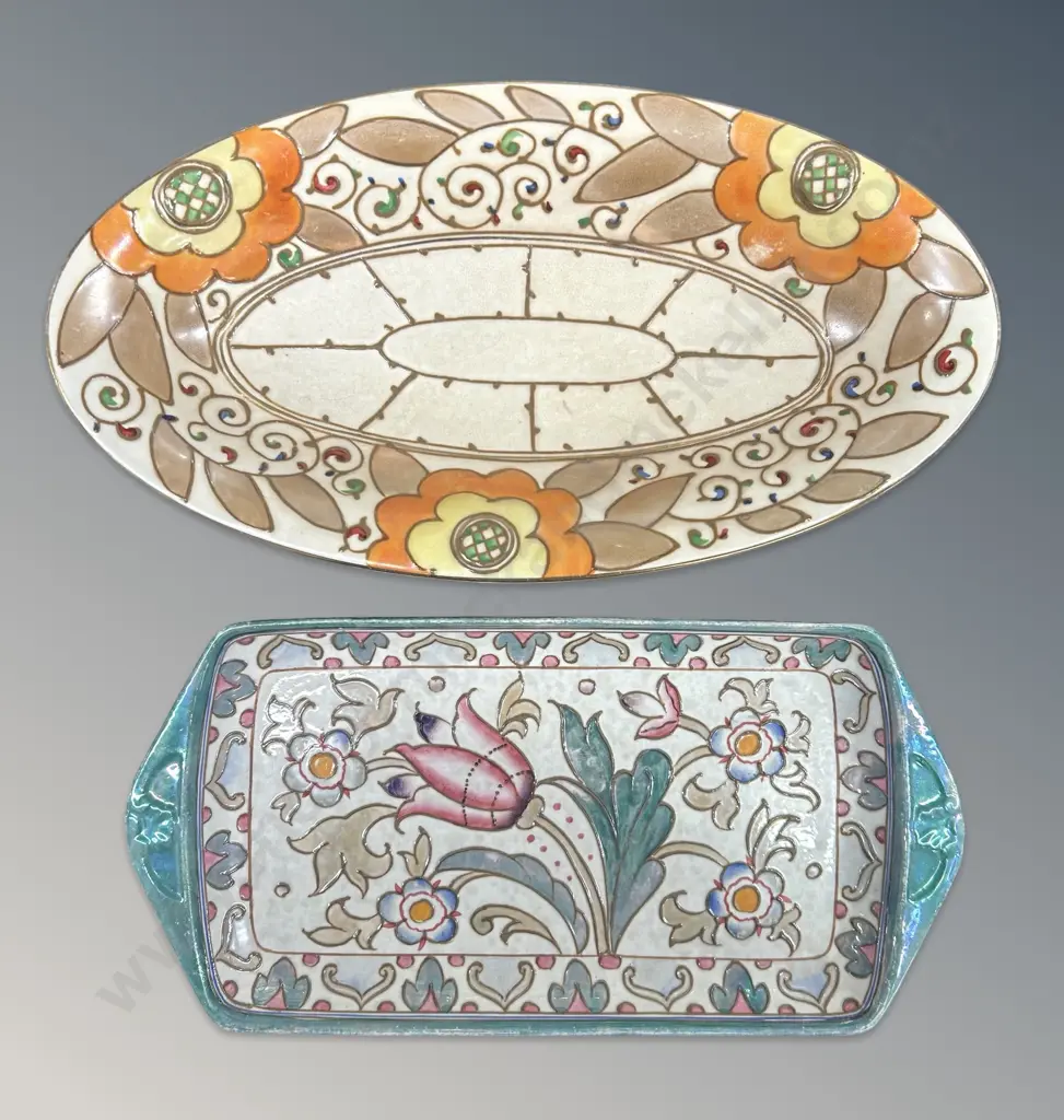 Charlotte Rhead Bursley Ware Oval Dish and Sandwich Plate, L30cm Image 1++