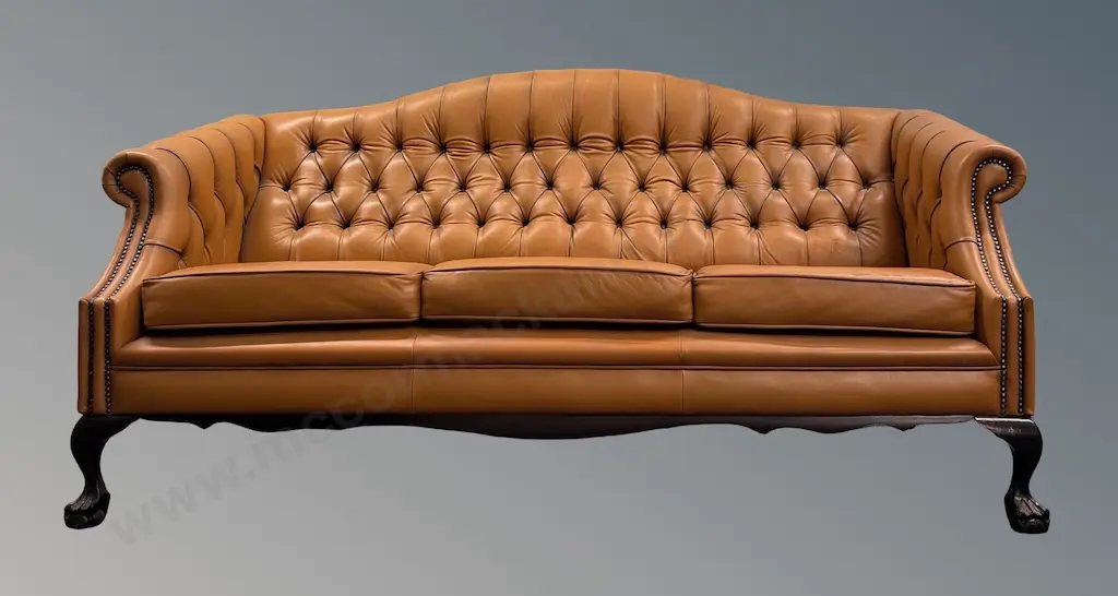 Leather Deep Buttoned Sofa on Ball and Claw Feet, L182cm Image 1++