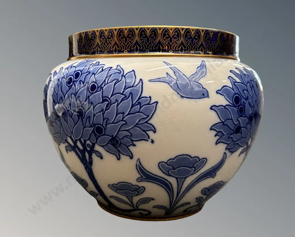 Royal Doulton 'Tudor' Jardiniere with Bird and Floral Pattern, AF, H21xD21cm Image 1++