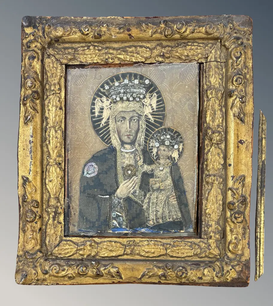 Gilt Framed Lady of Czestochowa, Poland, 170x130mm Image 1++