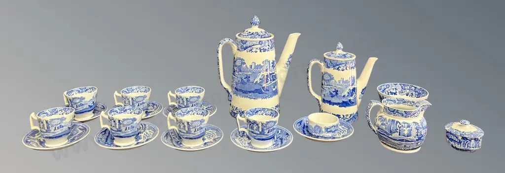 Spode Blue and White Coffee Set, 21 piece Image 1++