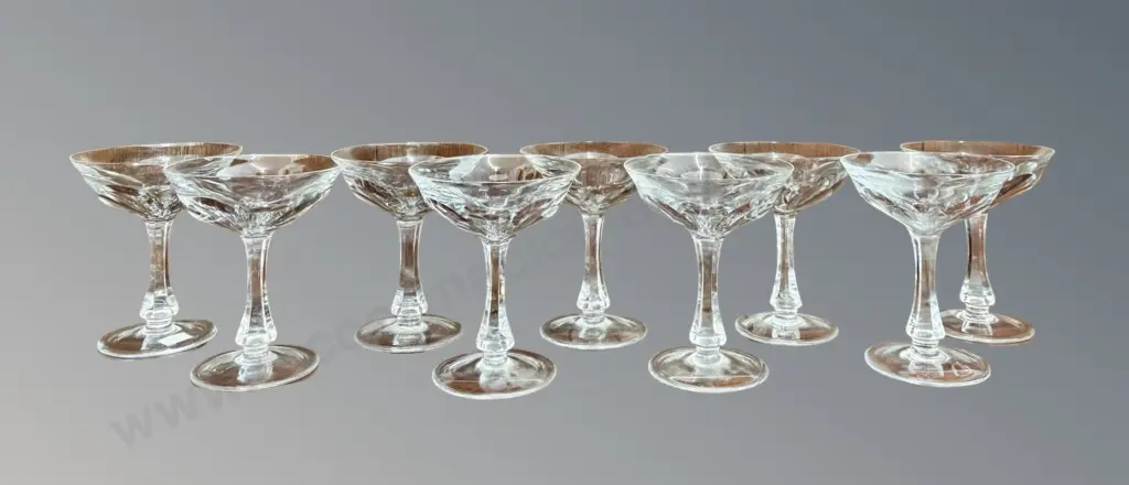 Set of 9 Champagne Glasses, AF 4 with chip to lip Image 1++