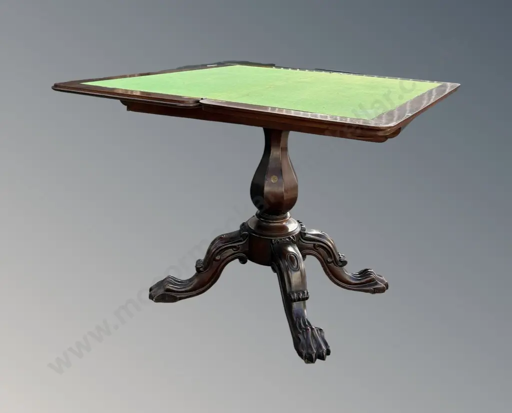 Burr Wood Games Table on 4 Point Claw Foot Centre Pedestal Base, BADA Stamp, H72xW97xD48cm, AF Image 1++