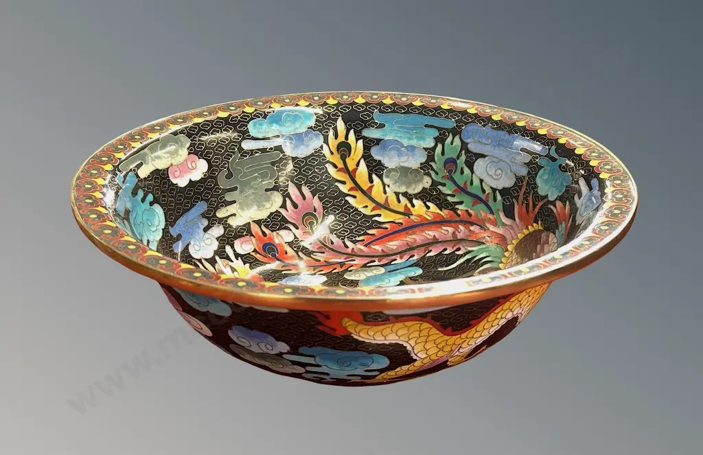 Cloisonne Bowl depicting Chinese Royal Dragon with 5 Toes, H10xD30cm Image 1++