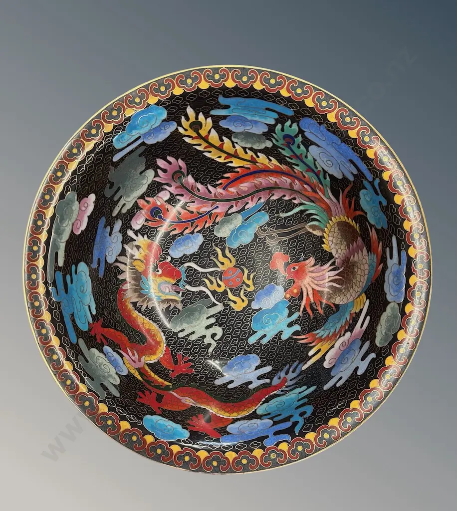 Cloisonne Bowl depicting Chinese Royal Dragon with 5 Toes, H10xD30cm Image 1++