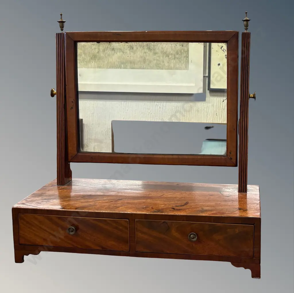 Georgian Mahogany 2 Drawer Dressing Table Mirror with Reeded Supports Image 1++