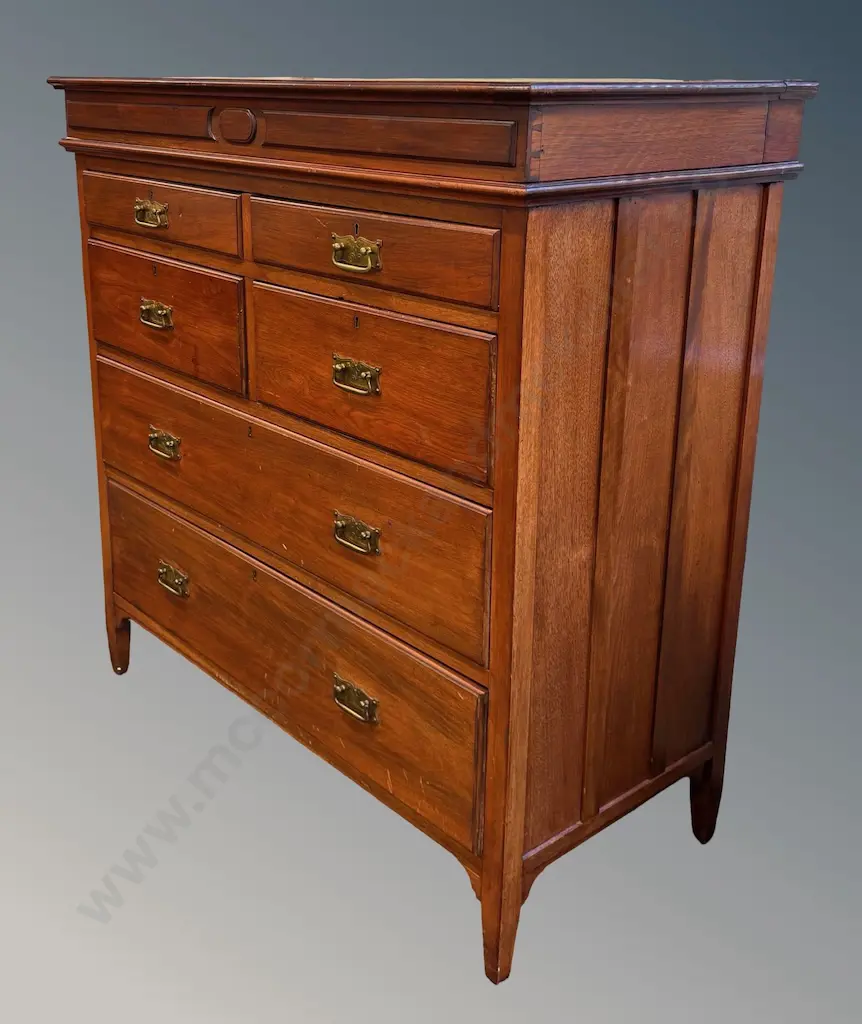 Mahogany 6 Drawer Chest with Brass Drawer Pulls, L114xH117xD56cm Image 1++