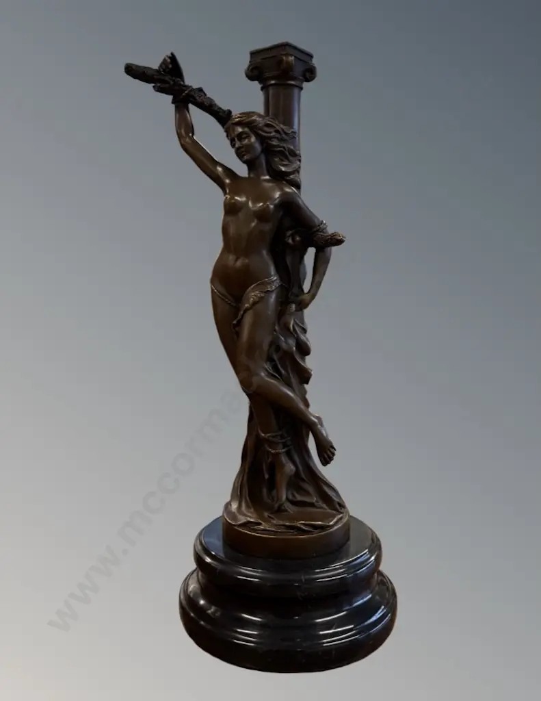 Bronze Figurine on Marble Base, signed Nick - Roman Woman, H35.5cm Image 1++