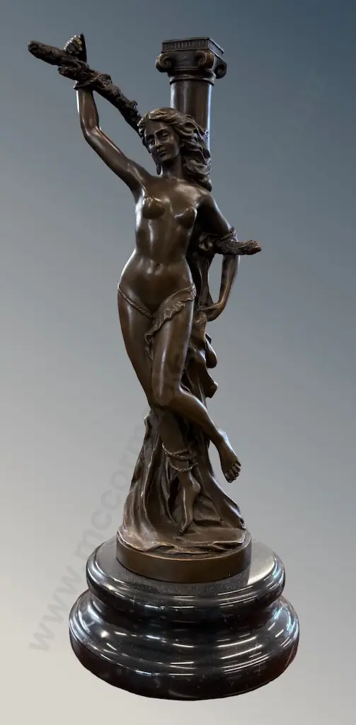 Bronze Figurine on Marble Base, signed Nick - Roman Woman, H35.5cm Image 1++