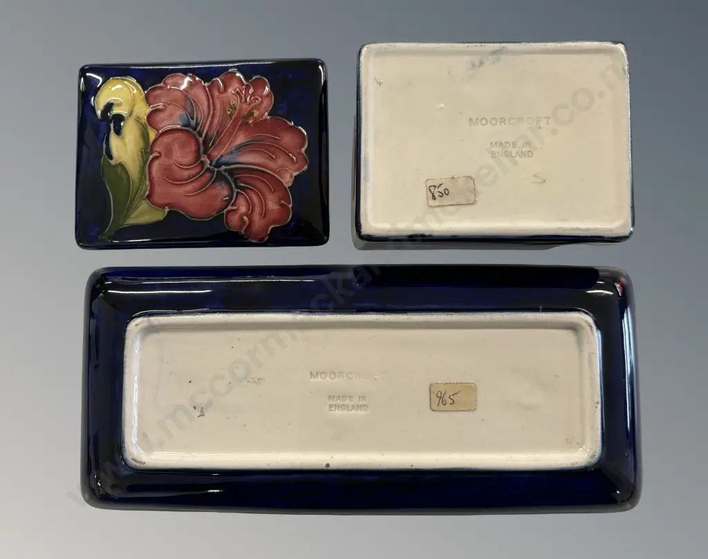 Moorcroft Hibiscus Pattern Pen Tray L20cm and Trinket Box H4xL9cm Image 1++