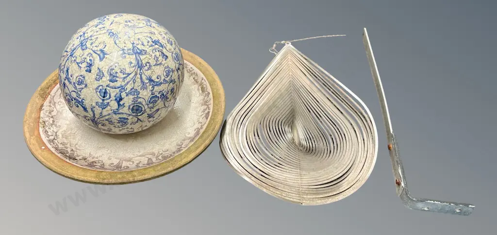 Outdoor Porcelain Orb and Plate & Spinning Metal Hanging Ornament Image 1++
