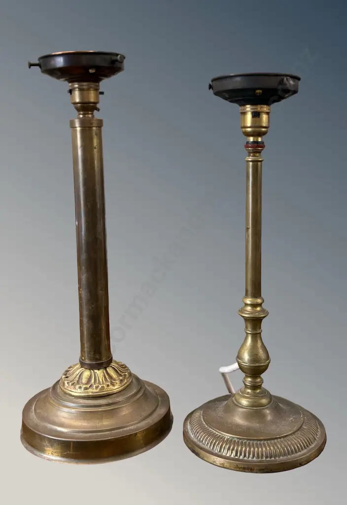 Two Art Deco Brass Table Lamps H39.5cm, 37cm Image 1++