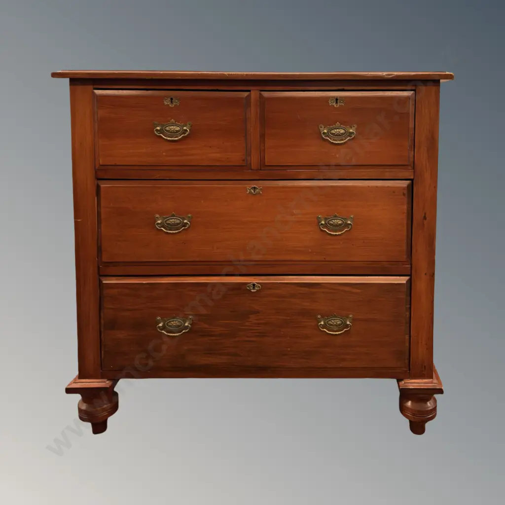 Rimu 5 Drawer Chest with Brass Drop Handles, H90xW91xD45cm Image 1++
