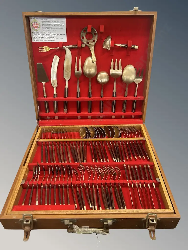 Canteen of Cutlery - Extensive Collection of Nickled Bronze and Rosewood Flatware Image 1++
