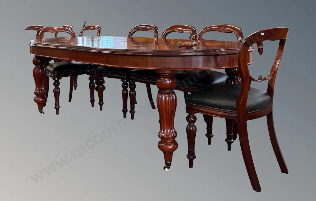 Victorian Mahogany D-end Dining Table with Turned Legs and Two Leaves,L142 - 242cm Image 1++
