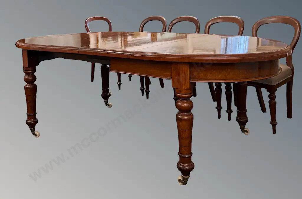 Victorian Mahogany D-end Dining Table with Turned Legs and Two Leaves,L142 - 242cm Image 1++
