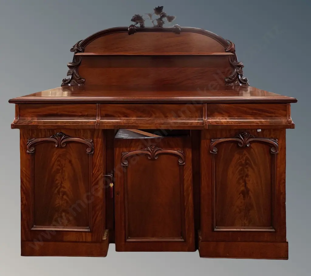 Flame Mahogany Twin Pedestal Sideboard with Cellarette, H147xL152xD56cm Image 1++
