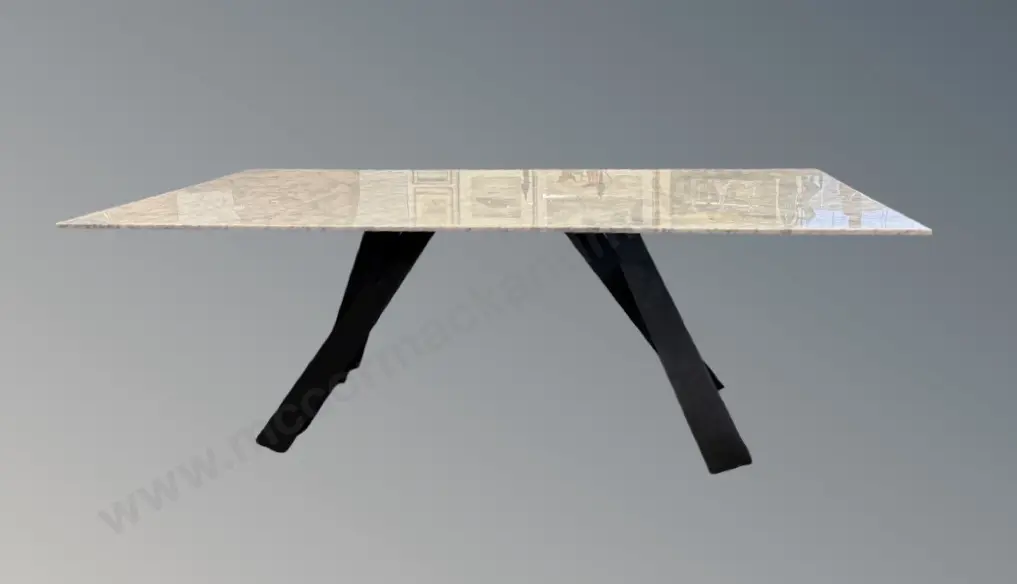 Marble Topped Dining Table with Metal Crossover Legs, L220xW105x76cm Image 1++