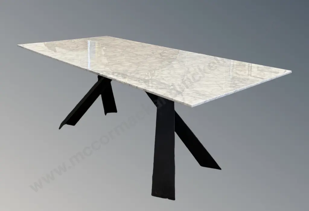 Marble Topped Dining Table with Metal Crossover Legs, L220xW105x76cm Image 1++