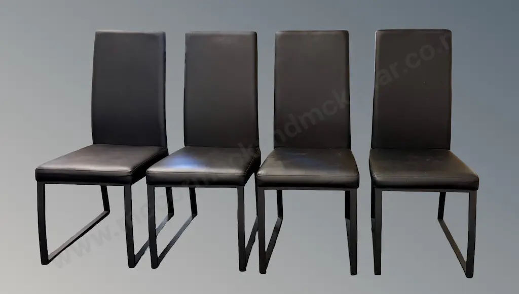 Four High Back Black Leather? Dining Chairs with Black Metal Legs, H106xD55cm Image 1++