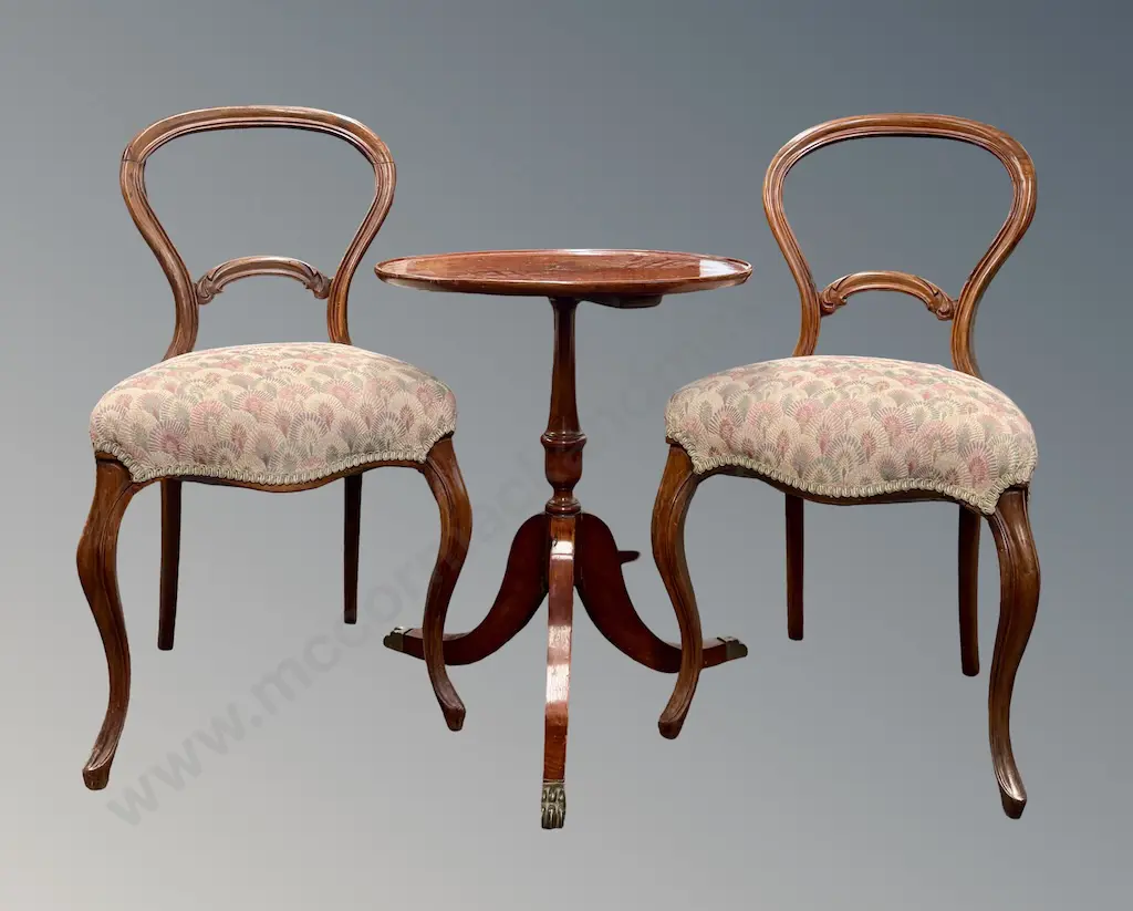 Pair of Balloon Back Chairs and Wine Table on Pedestal Base Image 1++