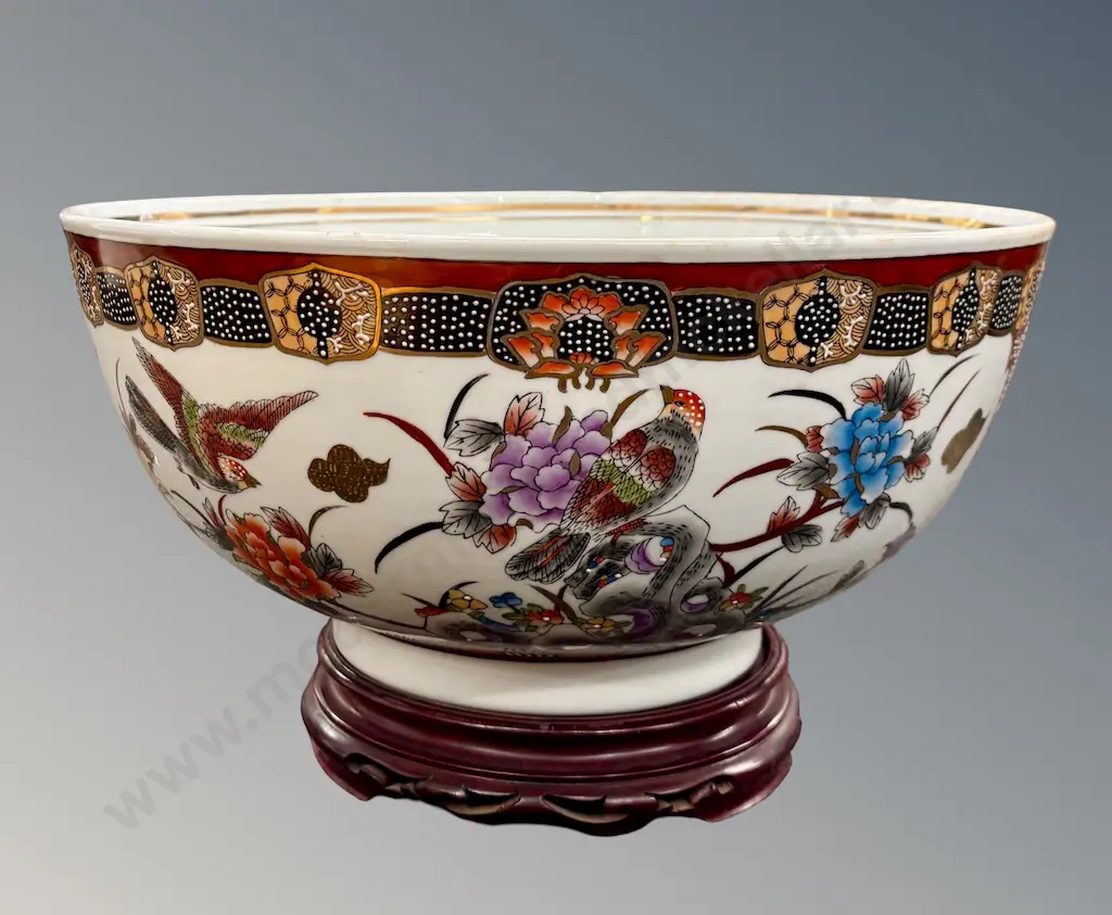 Large Oriental Porcelain Bowl on Wooden Stand, H20cm, Dia40cm Image 1++
