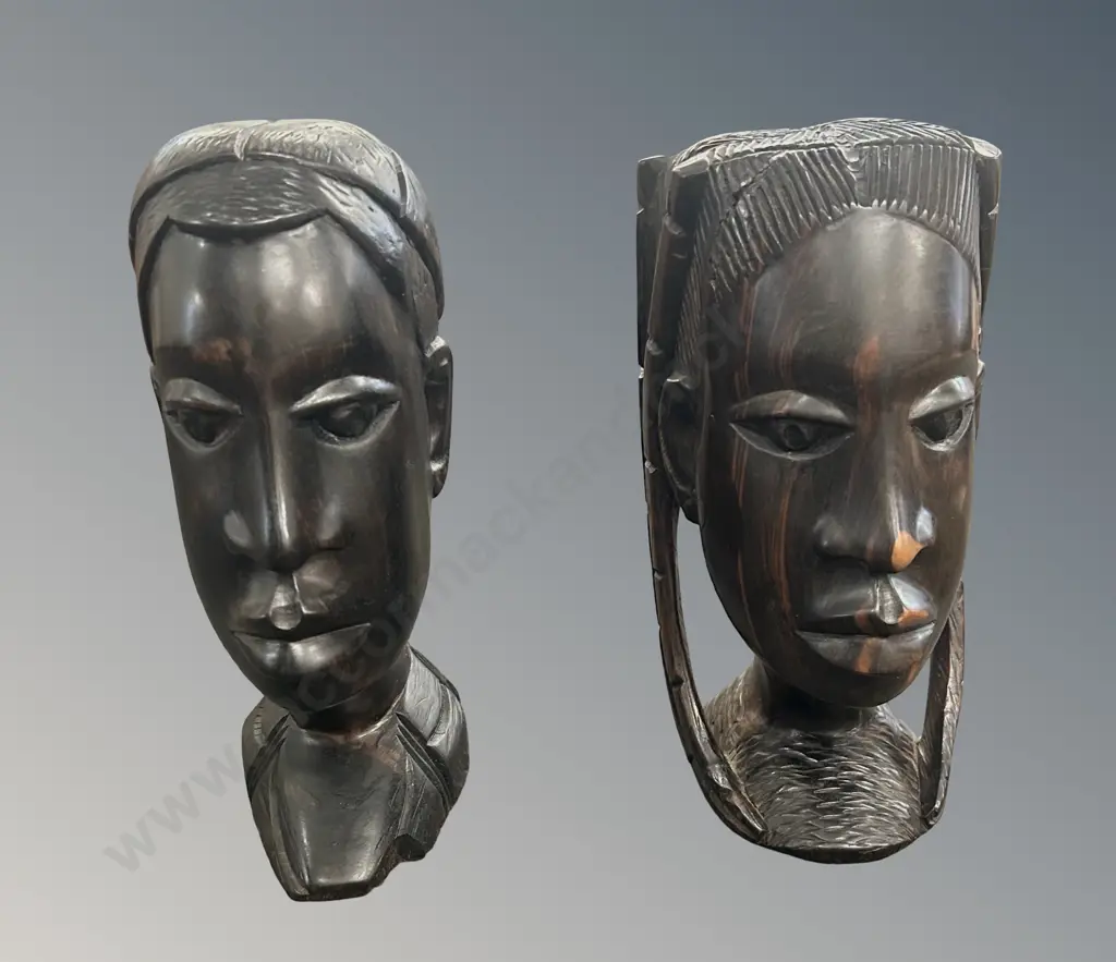 Two Wooden African Tribal Busts, H23cm Image 1++