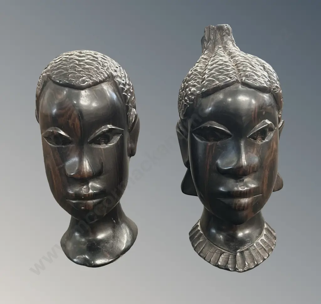 Two Wooden African Tribal Busts, H16cm Image 1++