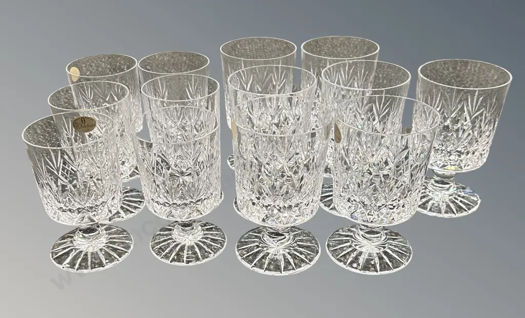 Whitefriars Crystal Stemmed Glasses, set 7, H10.5cm and 7, H10cm Image 1++