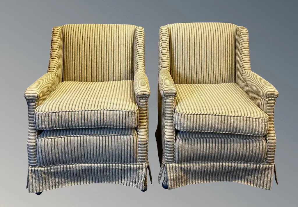 Pair of Upholstered Rolled Arm Armchairs Image 1++