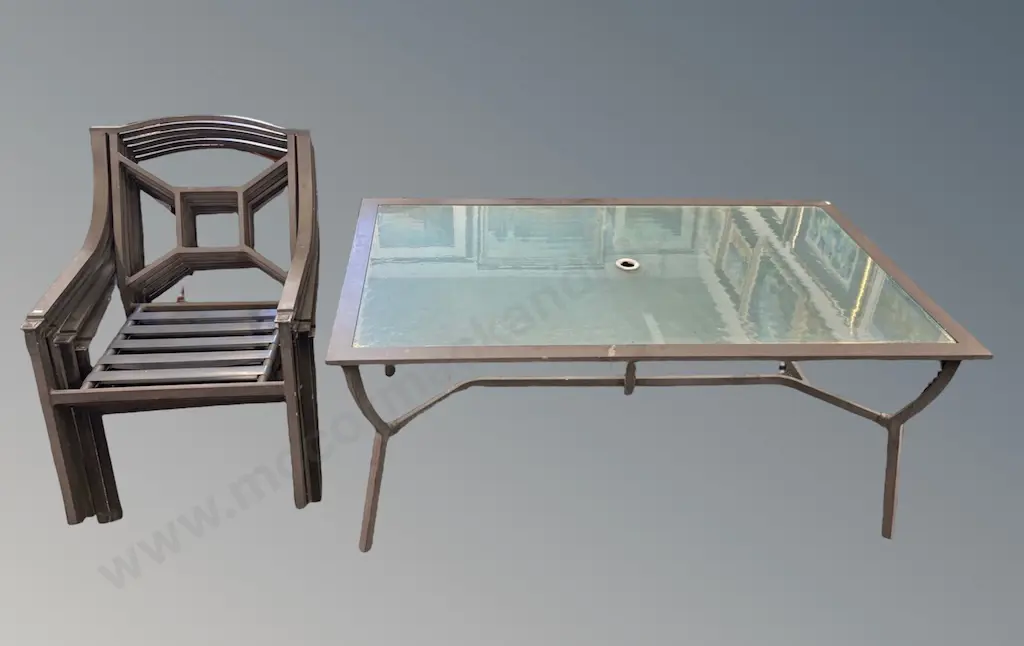 Outdoor Glass and Alloy Table and Six Chairs 70x167x102cm Image 1++