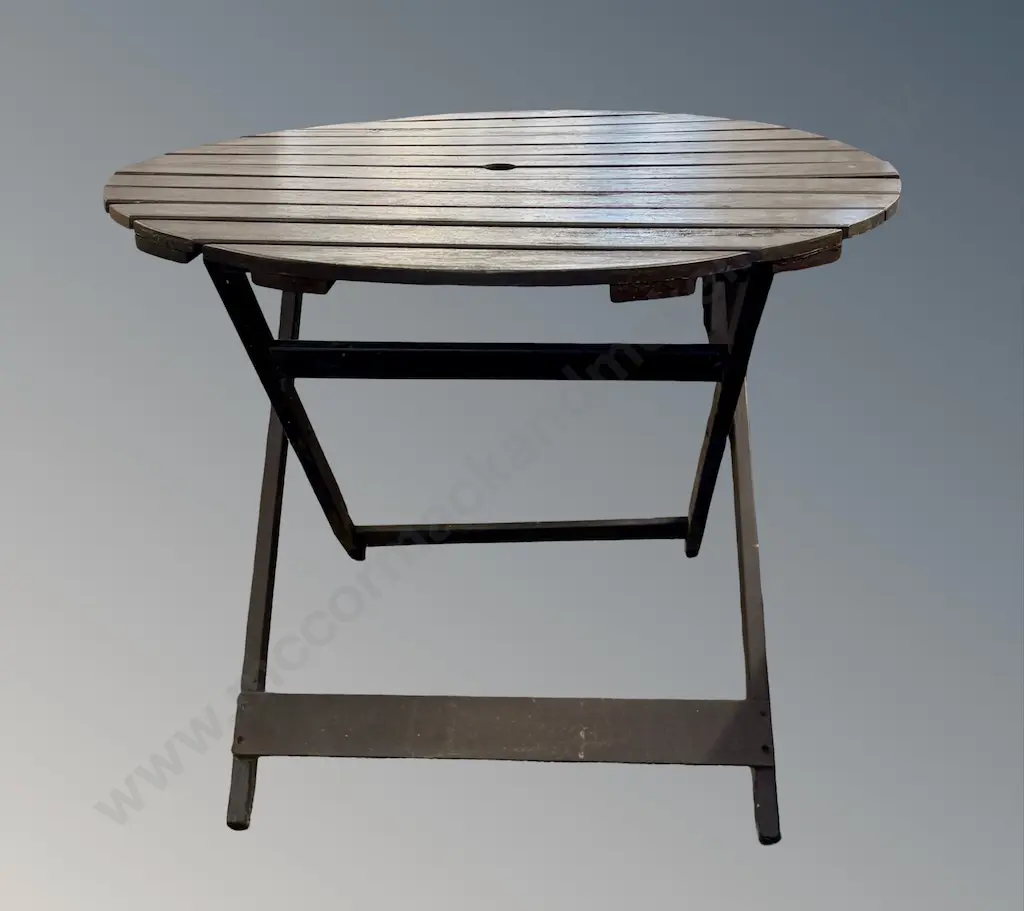 Collapsible Outdoor Wooden Slatted Table AF legs D91.5cm Image 1++
