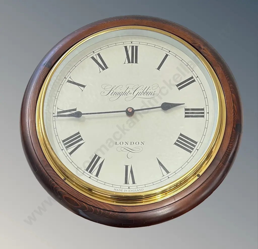 Knight & Gibbins Mahogany and Brass Cased Wall Clock, Dia33cm Image 1++