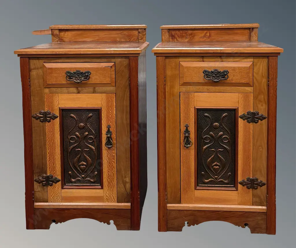 Pair of Burr Totara, NZ Wood Native Timbers and Copper Art Nouveau Cabinets, H75xW45xD35cm Image 1++