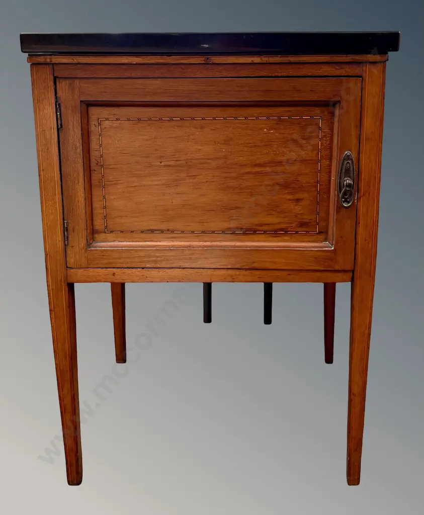 Marble Topped Mahogany with Fruitwood Stringing Single Door Cabinet, H77xW55xD44cm Image 1++