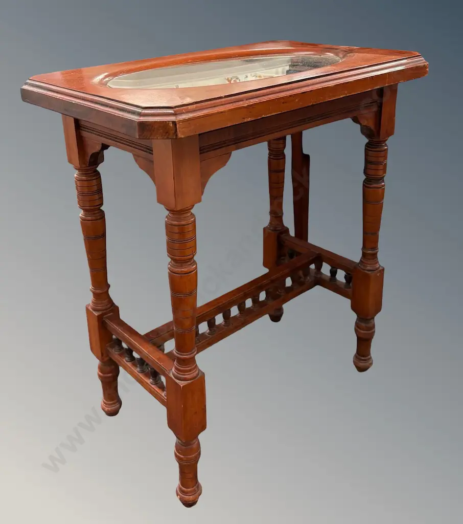 Kauri Table with Mirror Inserted Top and Turn Legs, H67xW62xD40cm Image 1++