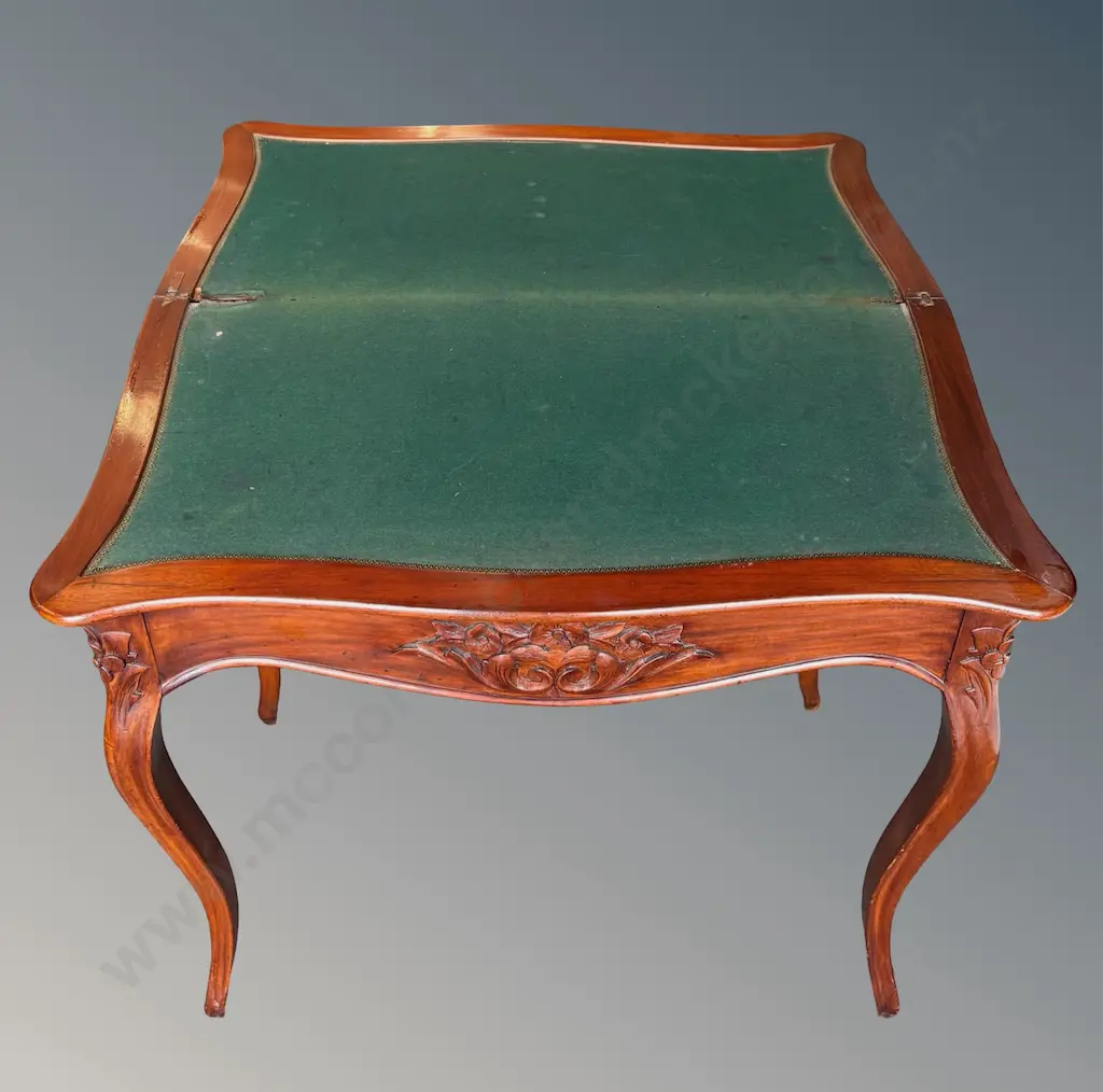 Mahogany Games Table with Cabriole Legs, AF Felt, H73xW82xD80cm Image 1++