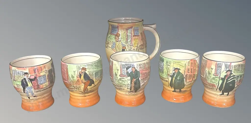 5 Royal Doulton Beakers and Jug, The Dickens Series, H10cm, Jug H15cm Image 1++
