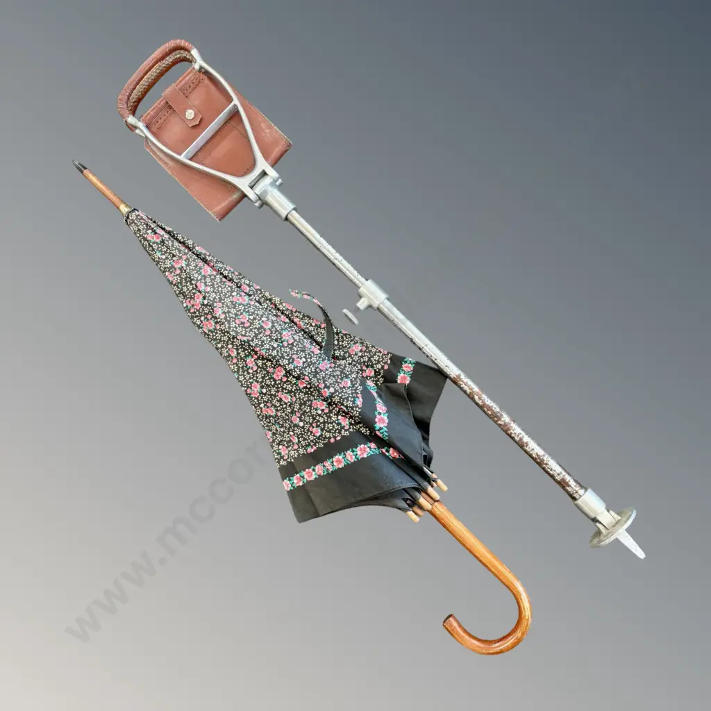 Floral Wooden Handled Umbrella and Shooting Stick Image 1++