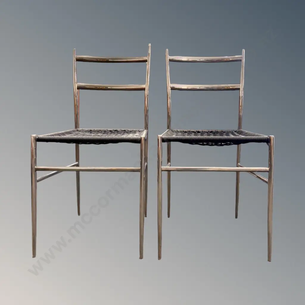 Pair of Italian Ladder Back Chrome Chairs Image 1++