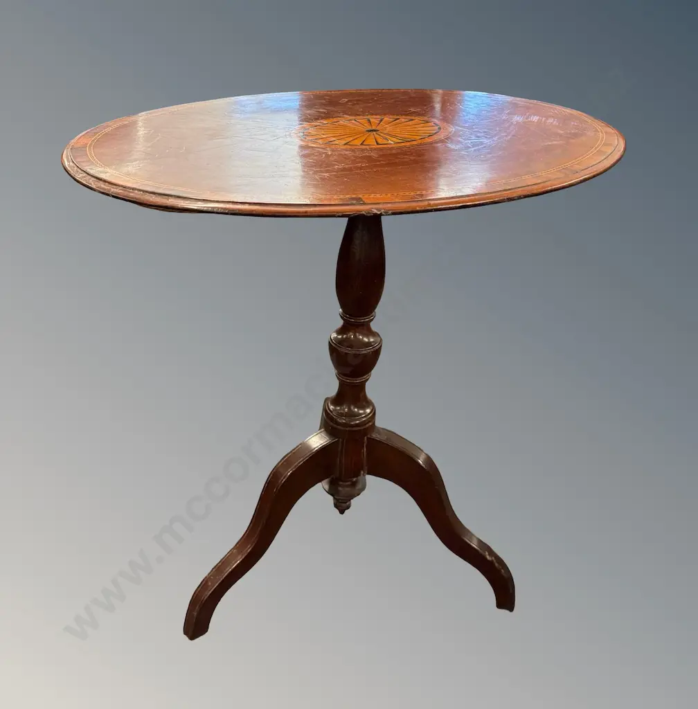 Walnut and Fruitwood Oval Occasional Table on Tripod Base, H65xW73xD50cm Image 1++