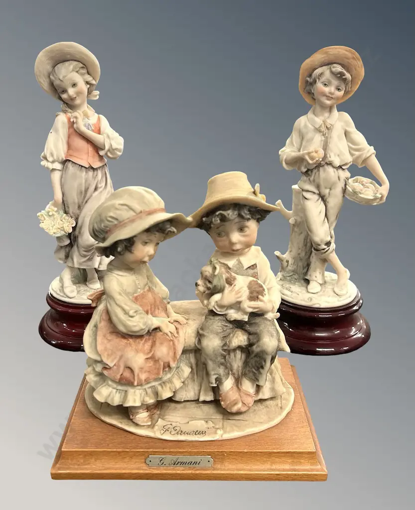 Giuseppe Armani Porcelain Figures, Children with Puppy sgnd, H21cm and Children Figurines sgnd, H28cm Image 1++