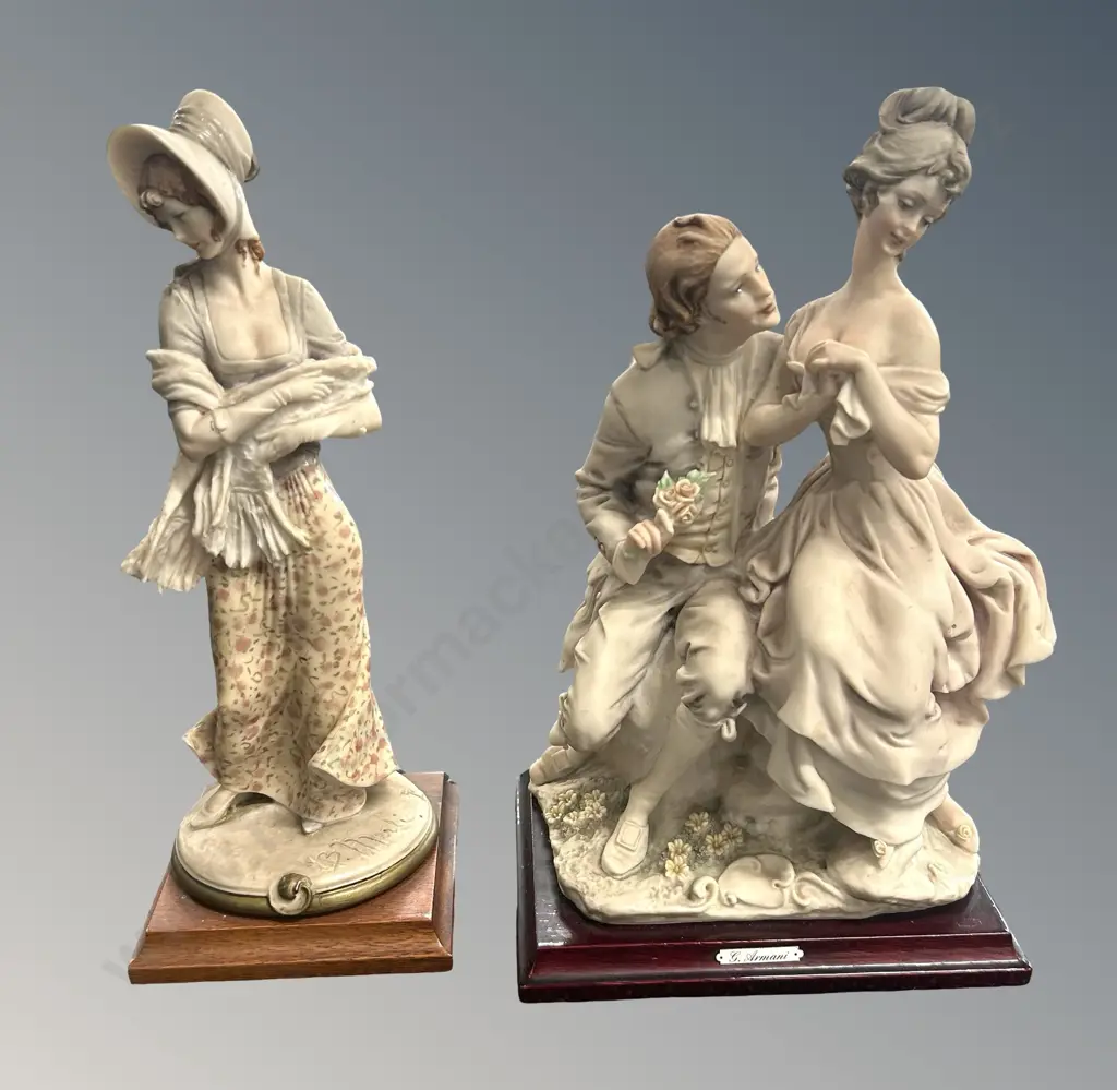 Giuseppe Armani Porcelain Figures 'Courting Couple sgnd, H32cm and Woman in Bonnet sgnd Bruno Merli, H33cm Image 1++