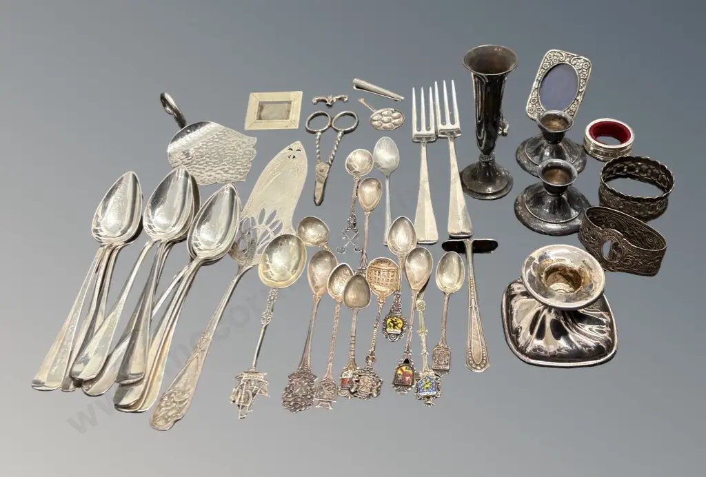 Quantity of Silver Plated Cutlery, Utensils, Candlesticks Napkin Rings, etc Image 1++