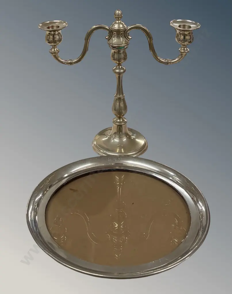 Pewter Candlestick and Glass Based Plate Image 1++