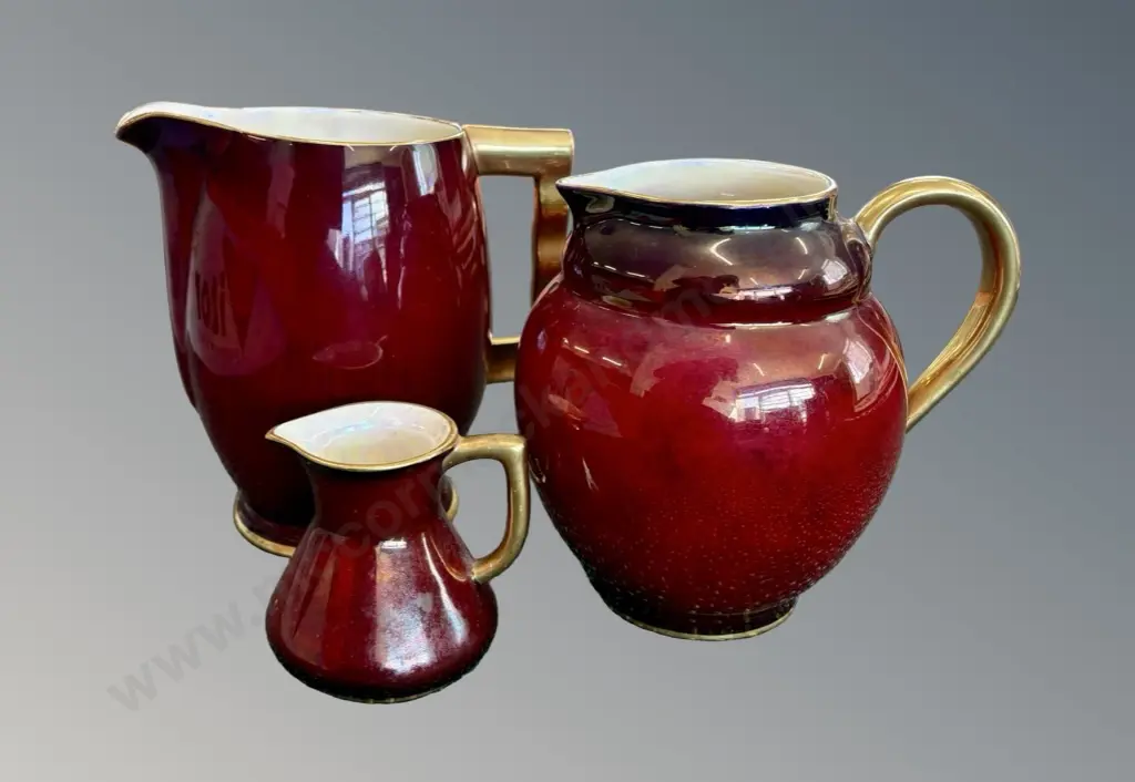 Carlton Ware Rouge Royale Jugs (3), H8-16cm Image 1++